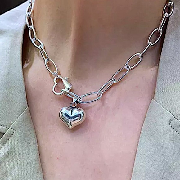Sterling Silver Heart Chain Link Necklace Bracelet Matching Set - Picture 4 of 9